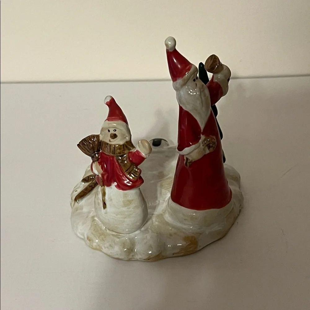 Royal Copenhagen Ceramic Santa and Snowman Figurine Candle Holder